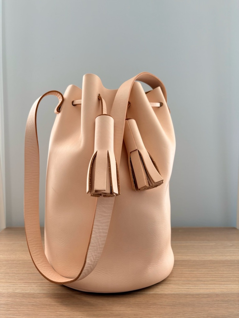 Building Block Leather Bucket Bag | Nude Blush | Minimalist Designer | RARE